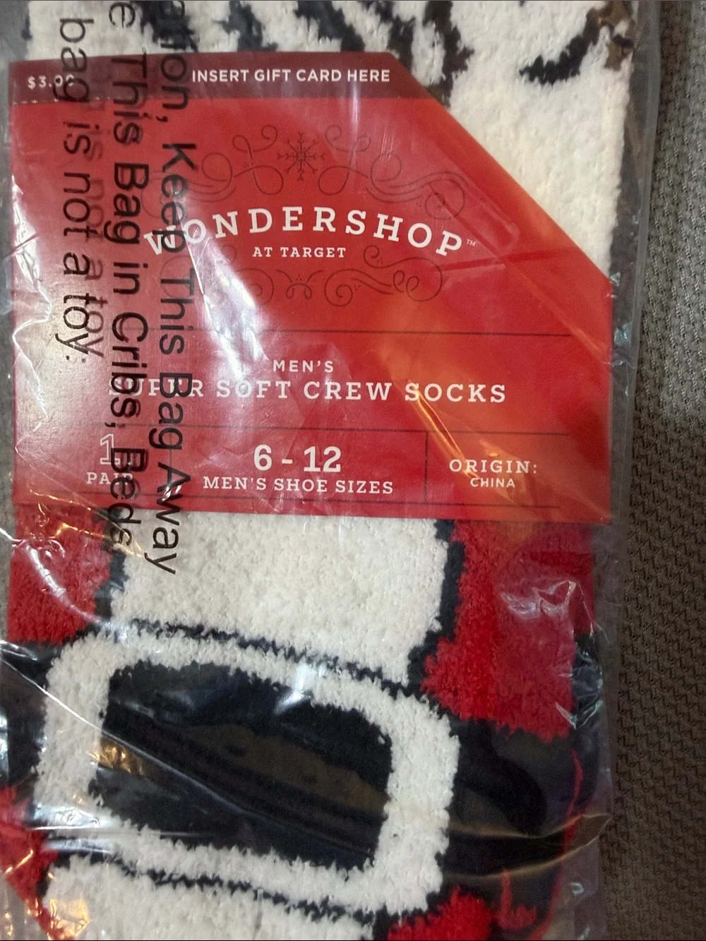 Wondershop Men's Super Soft Red & White Santa Crew Socks-NWT